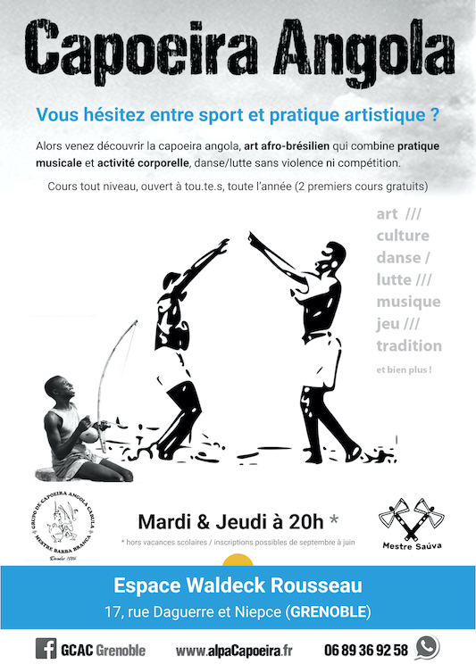 Affiche des cours : vous hésitez entre sport et pratique artistique ?
Alors venez découvrir la capoeira angola. 